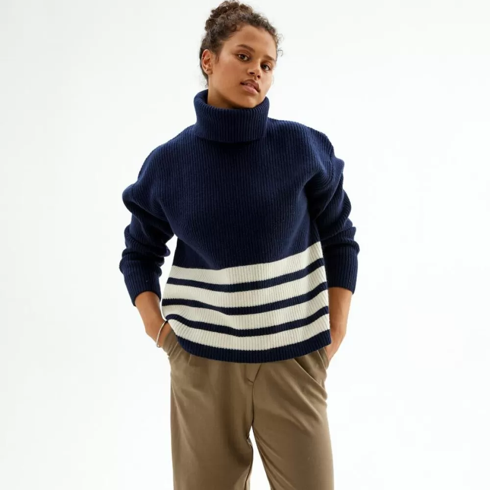 Best Sale Pierre Robert Ulltroja Med Avtagbar Polokrage Blue/Ivory Stripe