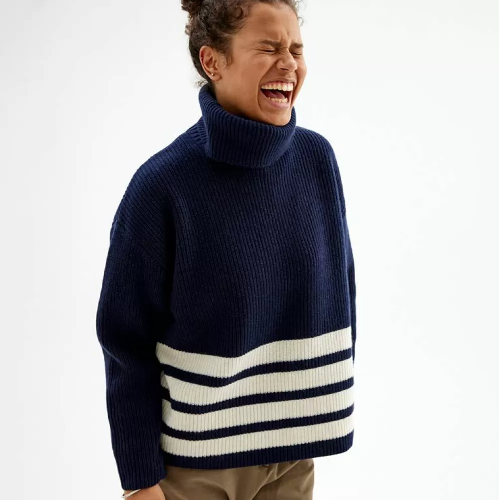 Best Sale Pierre Robert Ulltroja Med Avtagbar Polokrage Blue/Ivory Stripe