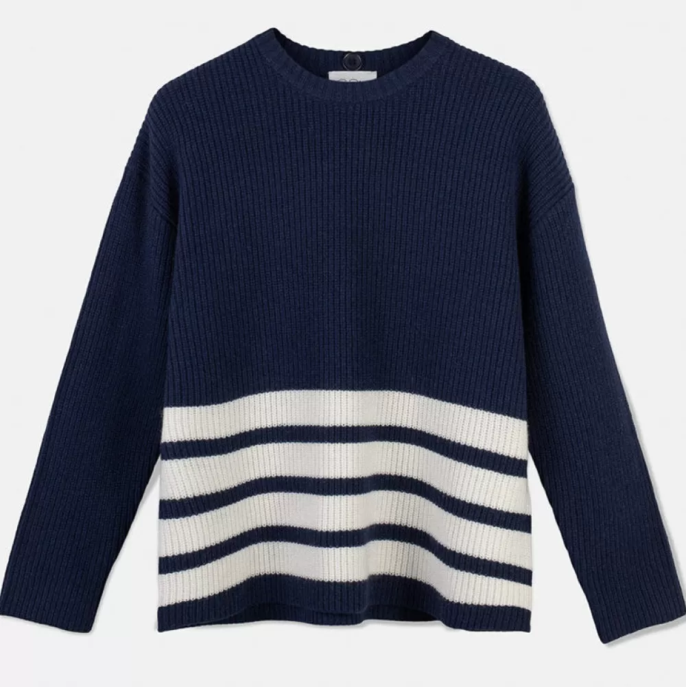 Best Sale Pierre Robert Ulltroja Med Avtagbar Polokrage Blue/Ivory Stripe
