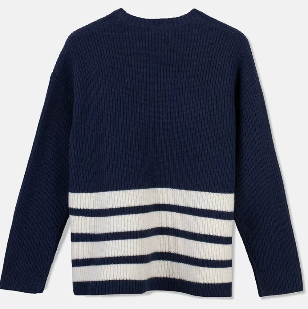 Best Sale Pierre Robert Ulltroja Med Avtagbar Polokrage Blue/Ivory Stripe