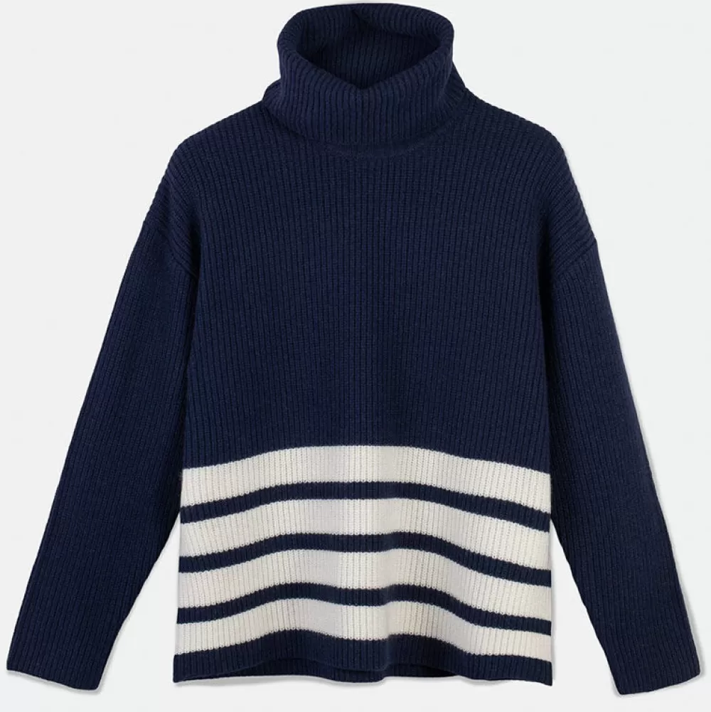 Best Sale Pierre Robert Ulltroja Med Avtagbar Polokrage Blue/Ivory Stripe