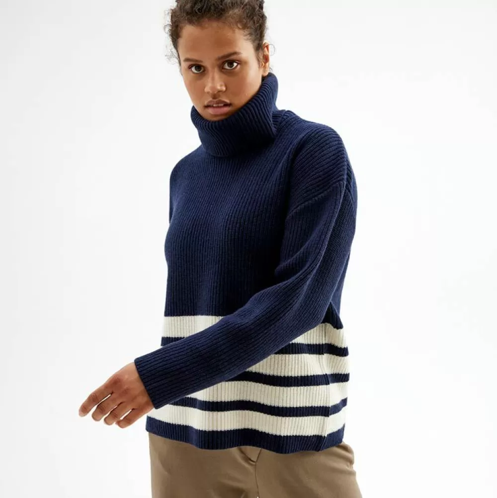 Best Sale Pierre Robert Ulltroja Med Avtagbar Polokrage Blue/Ivory Stripe