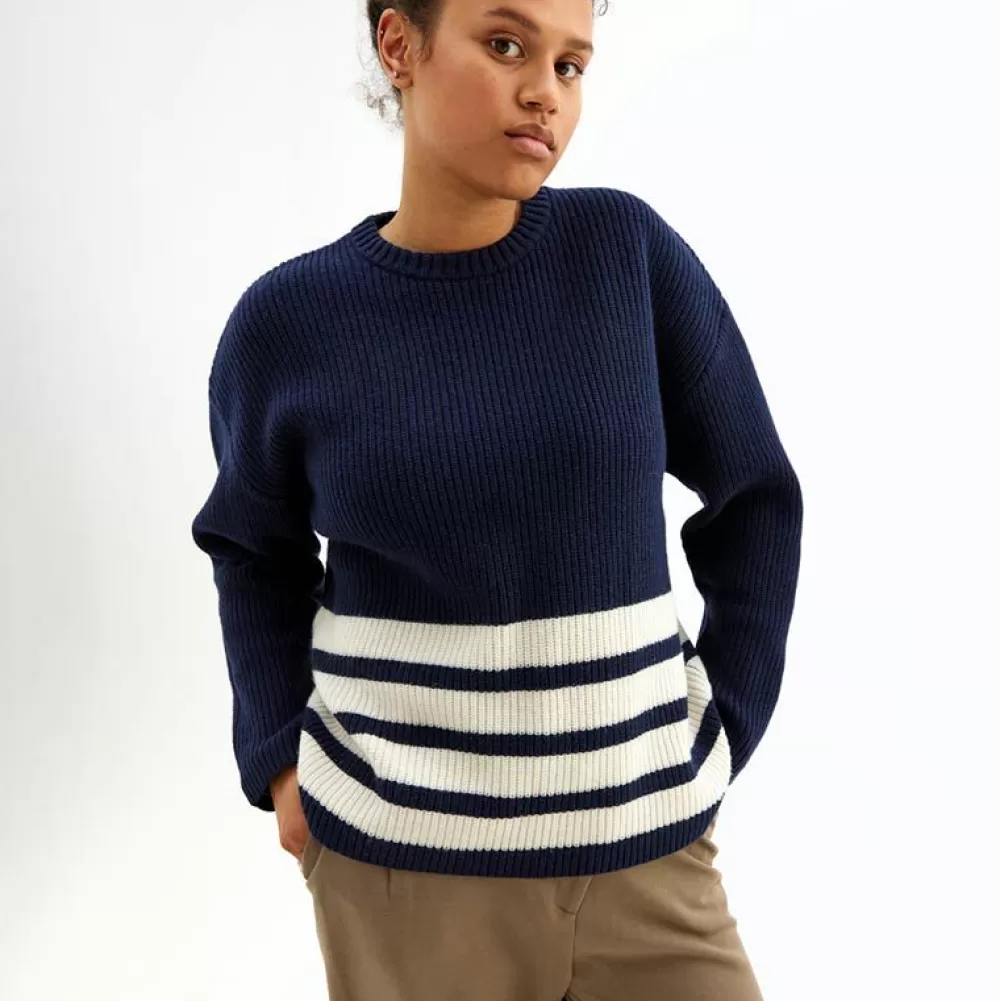 Best Sale Pierre Robert Ulltroja Med Avtagbar Polokrage Blue/Ivory Stripe