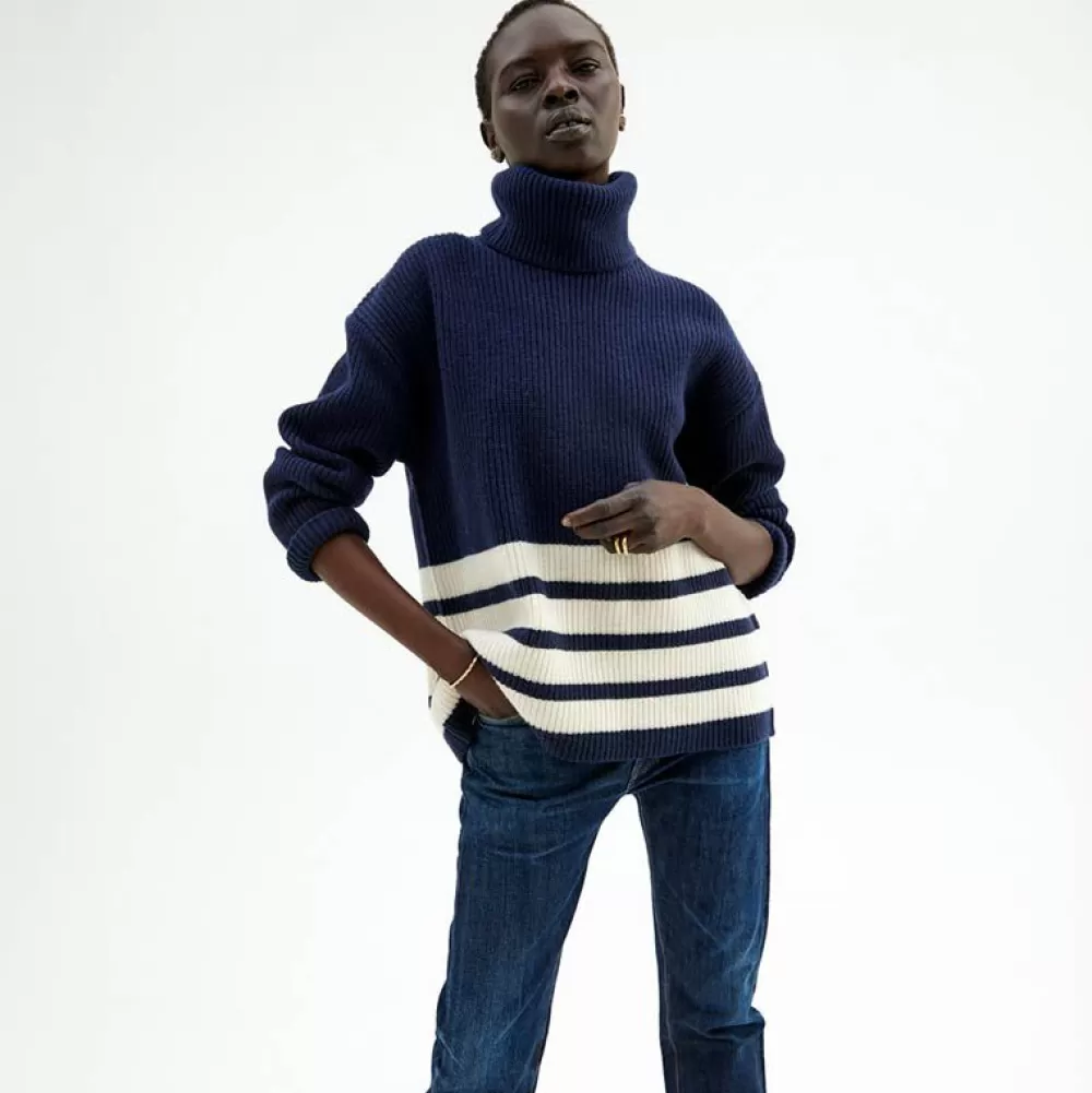 Best Sale Pierre Robert Ulltroja Med Avtagbar Polokrage Blue/Ivory Stripe