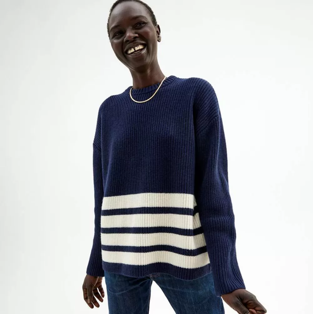 Best Sale Pierre Robert Ulltroja Med Avtagbar Polokrage Blue/Ivory Stripe