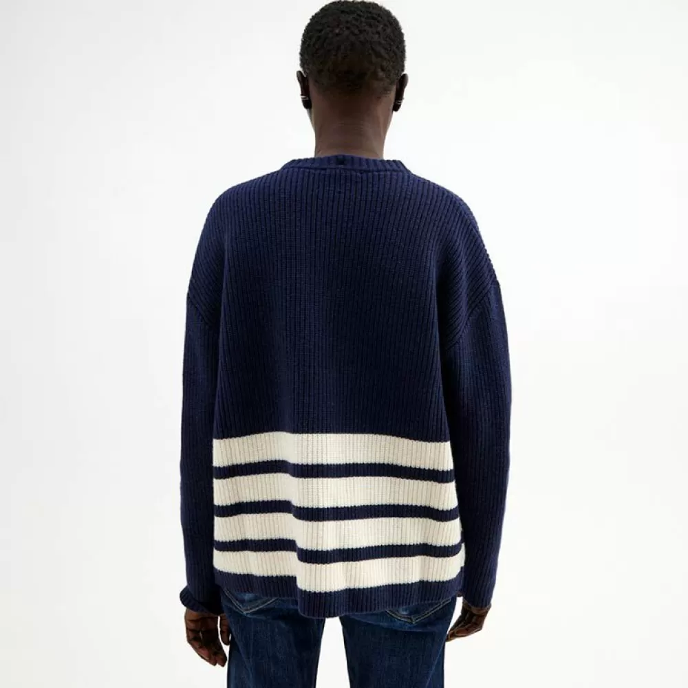 Best Sale Pierre Robert Ulltroja Med Avtagbar Polokrage Blue/Ivory Stripe