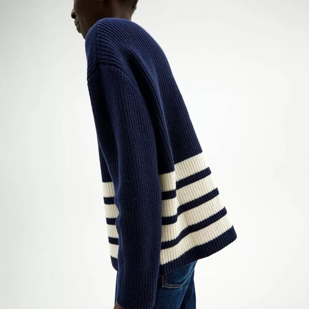 Best Sale Pierre Robert Ulltroja Med Avtagbar Polokrage Blue/Ivory Stripe